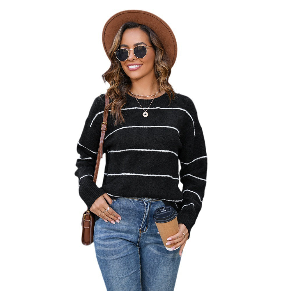 Women's Slouchy Striped Pullover Round Neck Sweaters