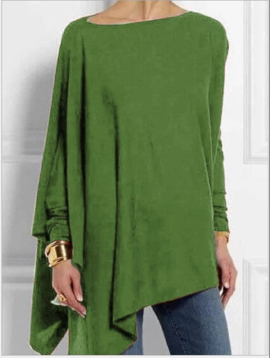 Sleeve Irregular Solid Color Pullover T-shirt Blouses