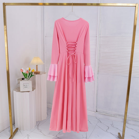 Women's Waist Trimming Lace Up Bell Sleeve Dresses