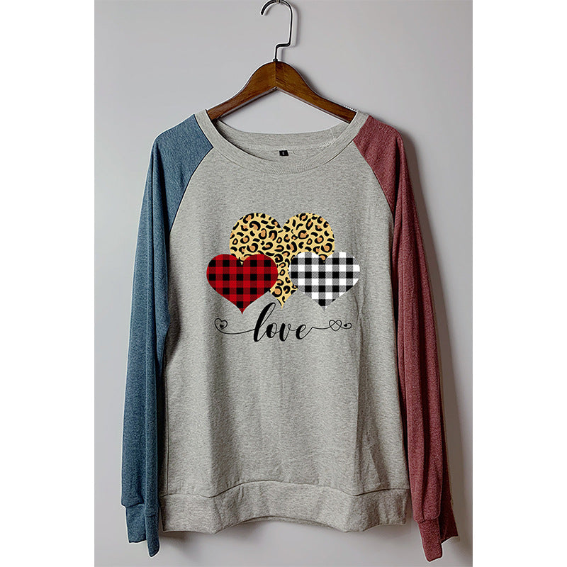 Women's Round Neck Stitching Long Sleeve T-shirt Tops