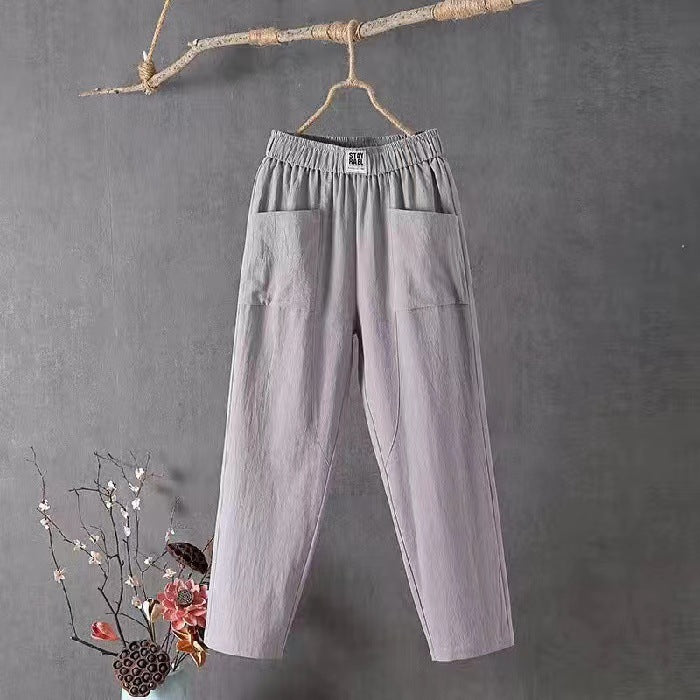 Pantalon d'été en lin pour femmes, ample, amincissant, droit, longueur cheville