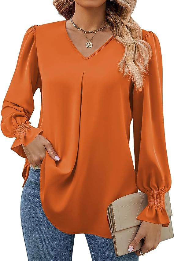 Frauen Farbe Chiffon Hemd Pullover Horn Lange Blusen