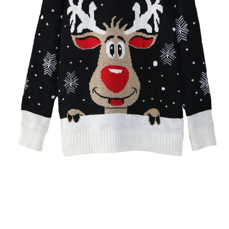 Women's Christmas Loose Oversized Long Sleeves Deer Jacquard Knitwear