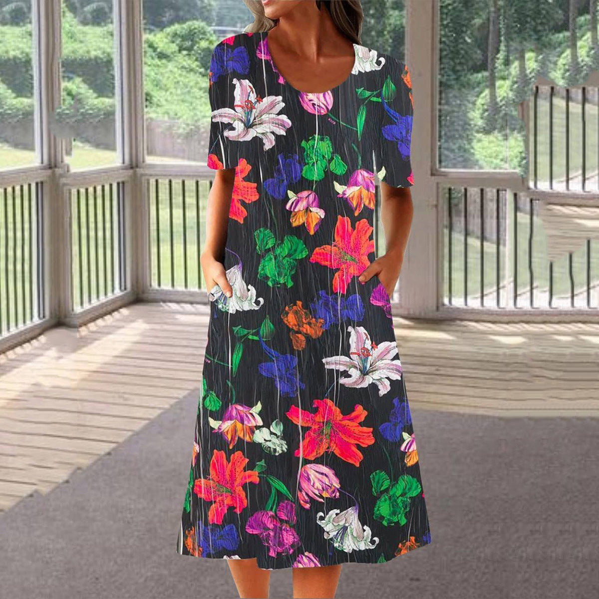 Women's Neck Printed Elegant Casual With Pockets Dresses