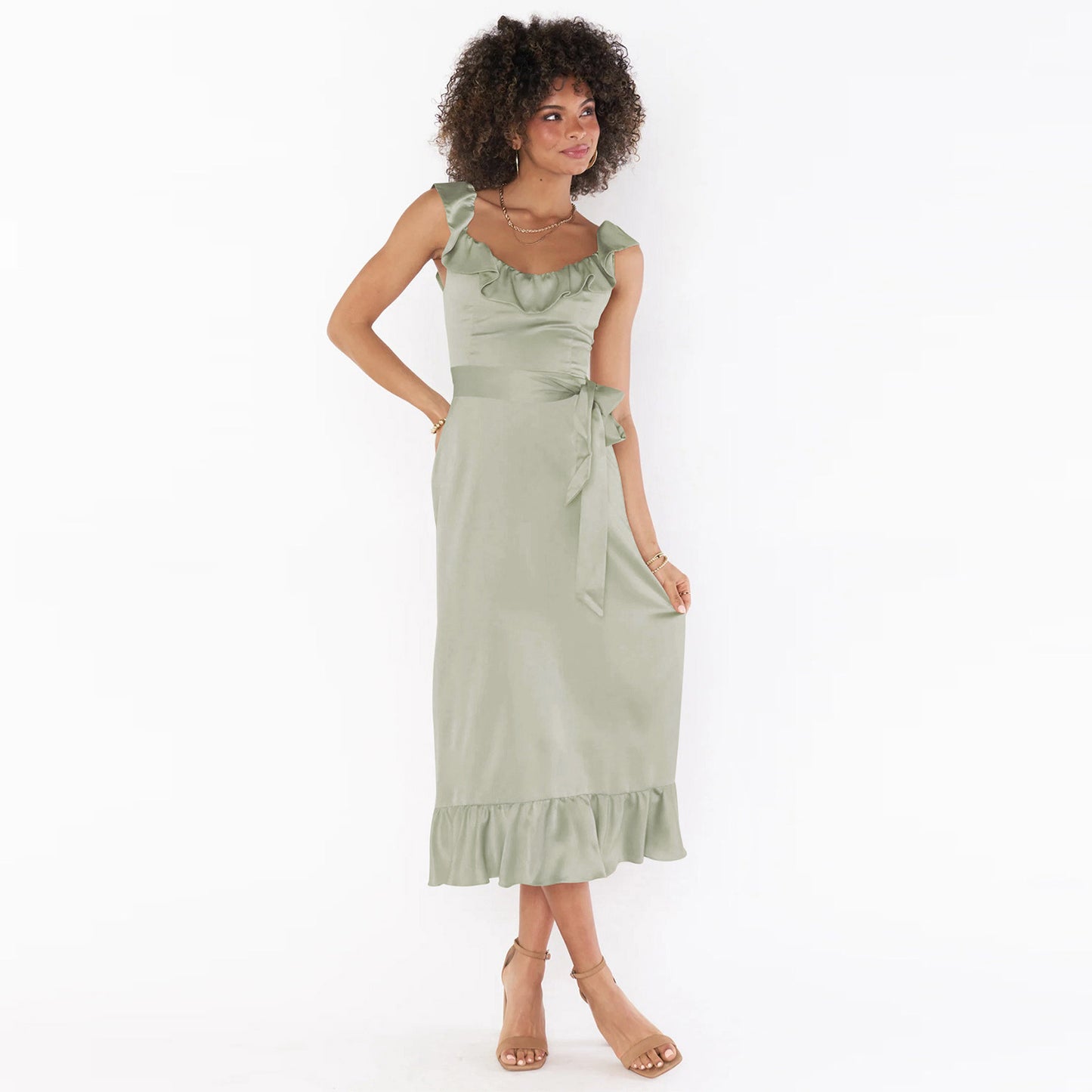 Robe d'été pour femmes, tenue d'été à col ras du cou