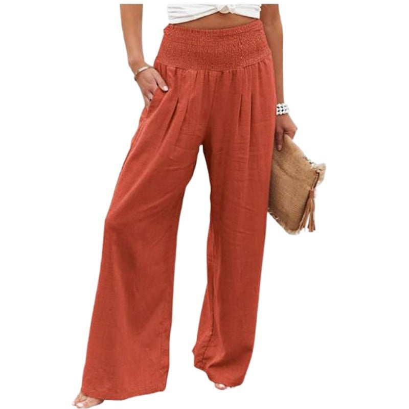 Women's High Waist Casual Wide Leg Cotton Pants