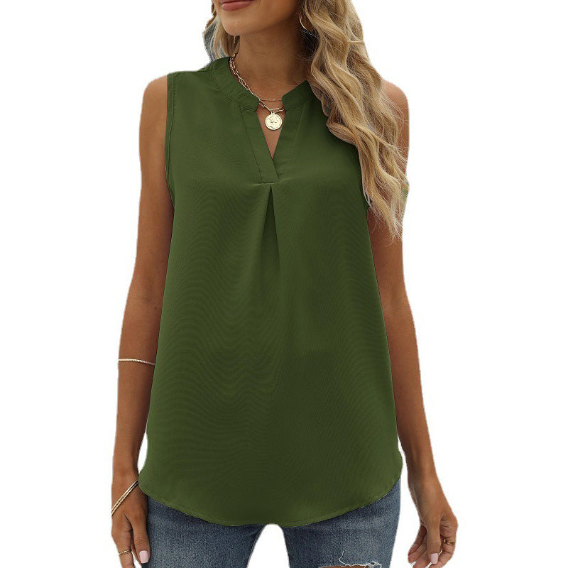 Women's Color Chiffon Shirt Loose V-neck Pullover Vests