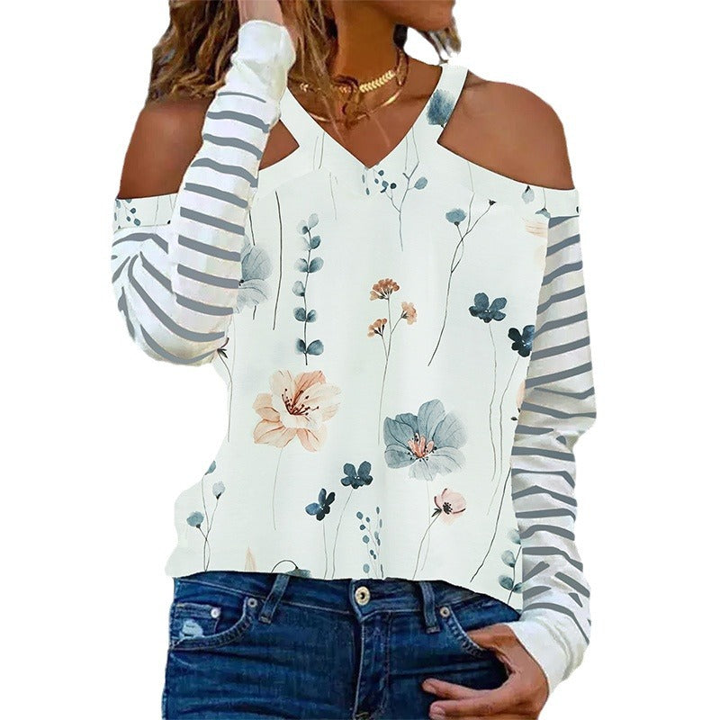 Women's Autumn Stitching Long-sleeved Casual T-shirt Pullover Blouses