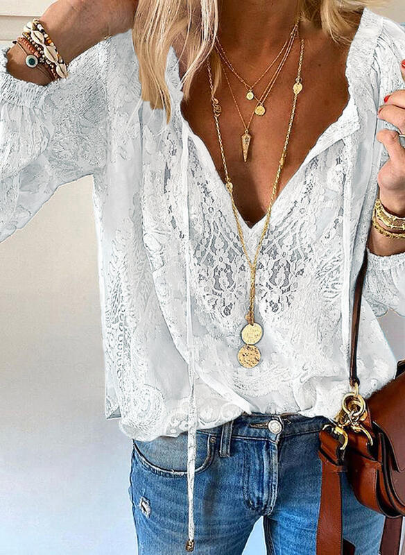 Temperament Commute Loose Printed Lace Solid Blouses