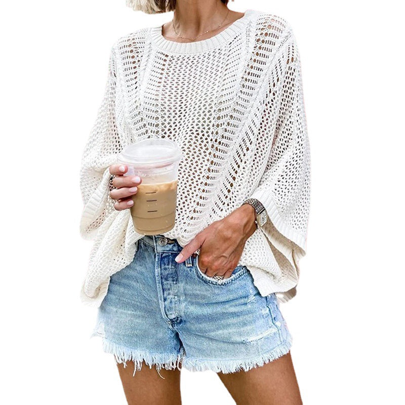 Sexy Vacation Loose Mesh Knitted Hollow Blouses