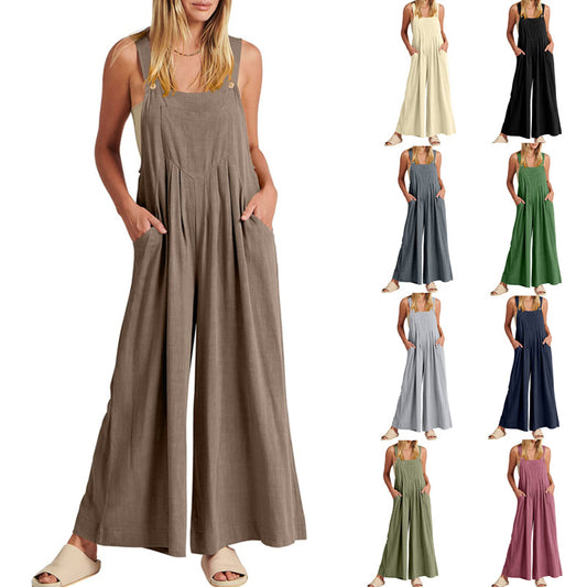 Women's Solid Color Loose Casual Cotton And Jumpsuits