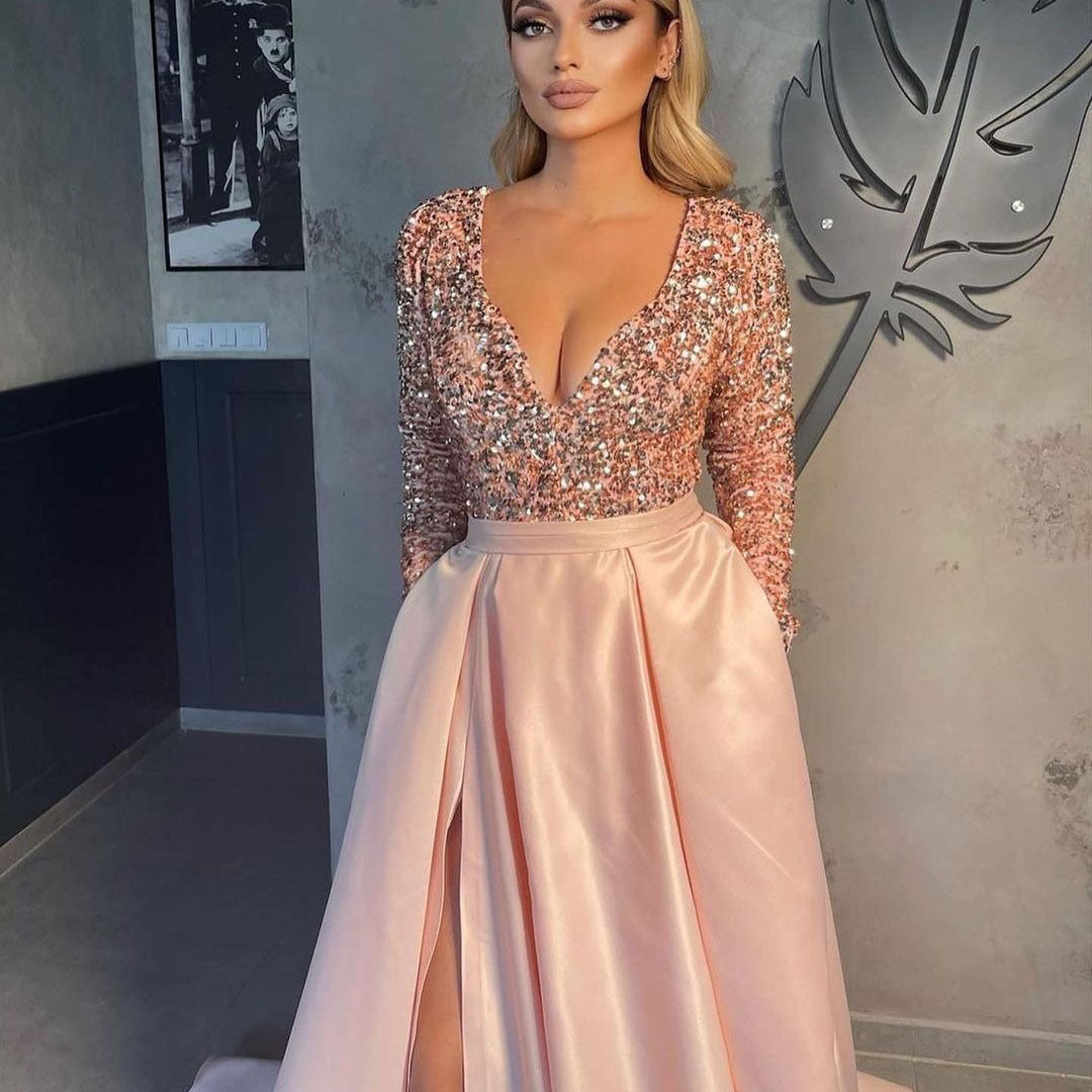 Robe grande balançoire sexy à paillettes pour femmes, robes de mariée traînantes