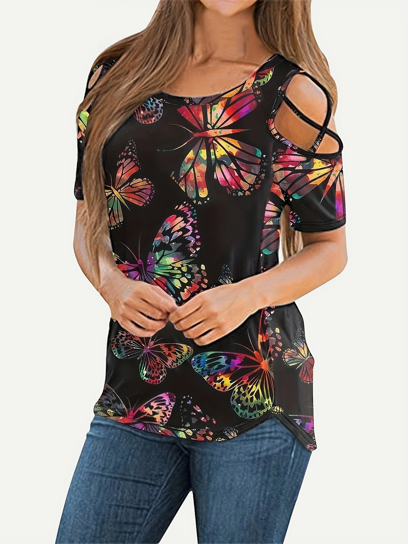 Women's Summer T-shirt Slimming Flower Print Blouses