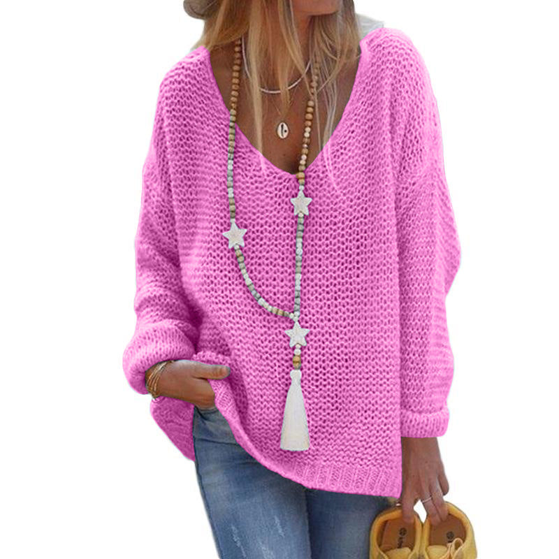 Casual Graceful Women's V-neck Long-sleeved Knitted Sweaters