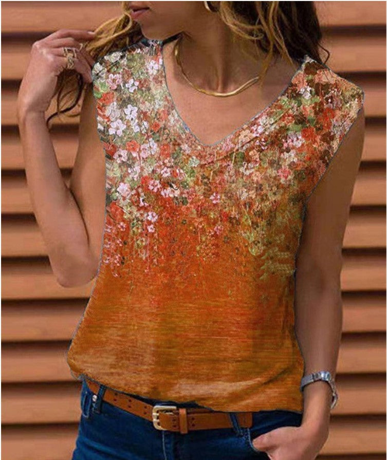 New Women's Summer Floral Sleeveless T-shirt Tops