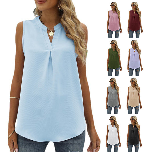 Women's Color Chiffon Shirt Loose V-neck Pullover Vests