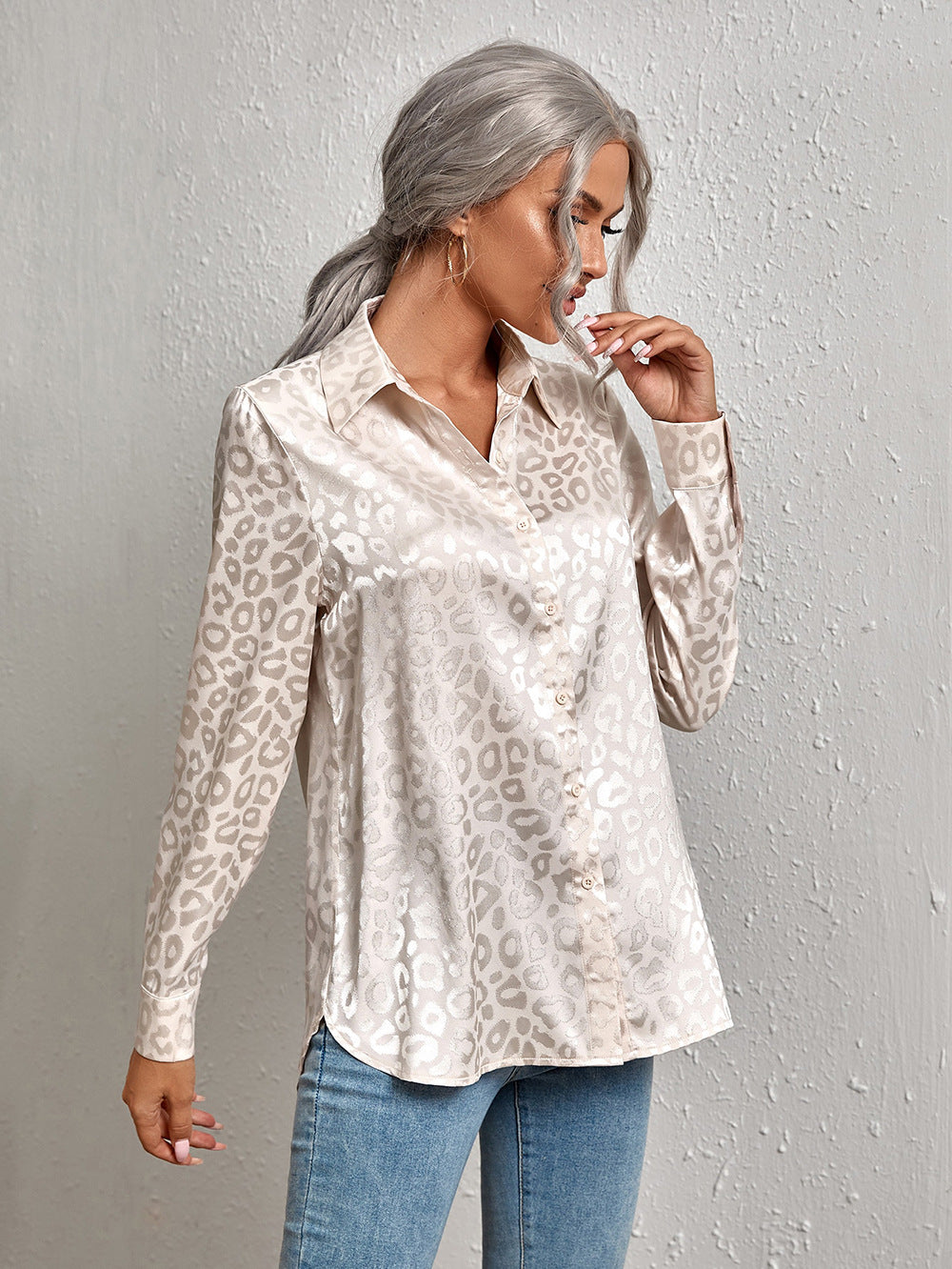 Women's Button Leopard Temperament Commute Long Sleeve Blouses