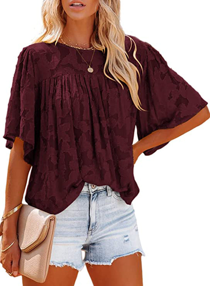 Women's Summer Bell Sleeve Little-girl Style Hollow-out Blouses