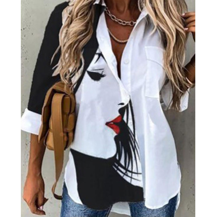 Women's Comfortable Digital Printing Long Sleeve Blouses