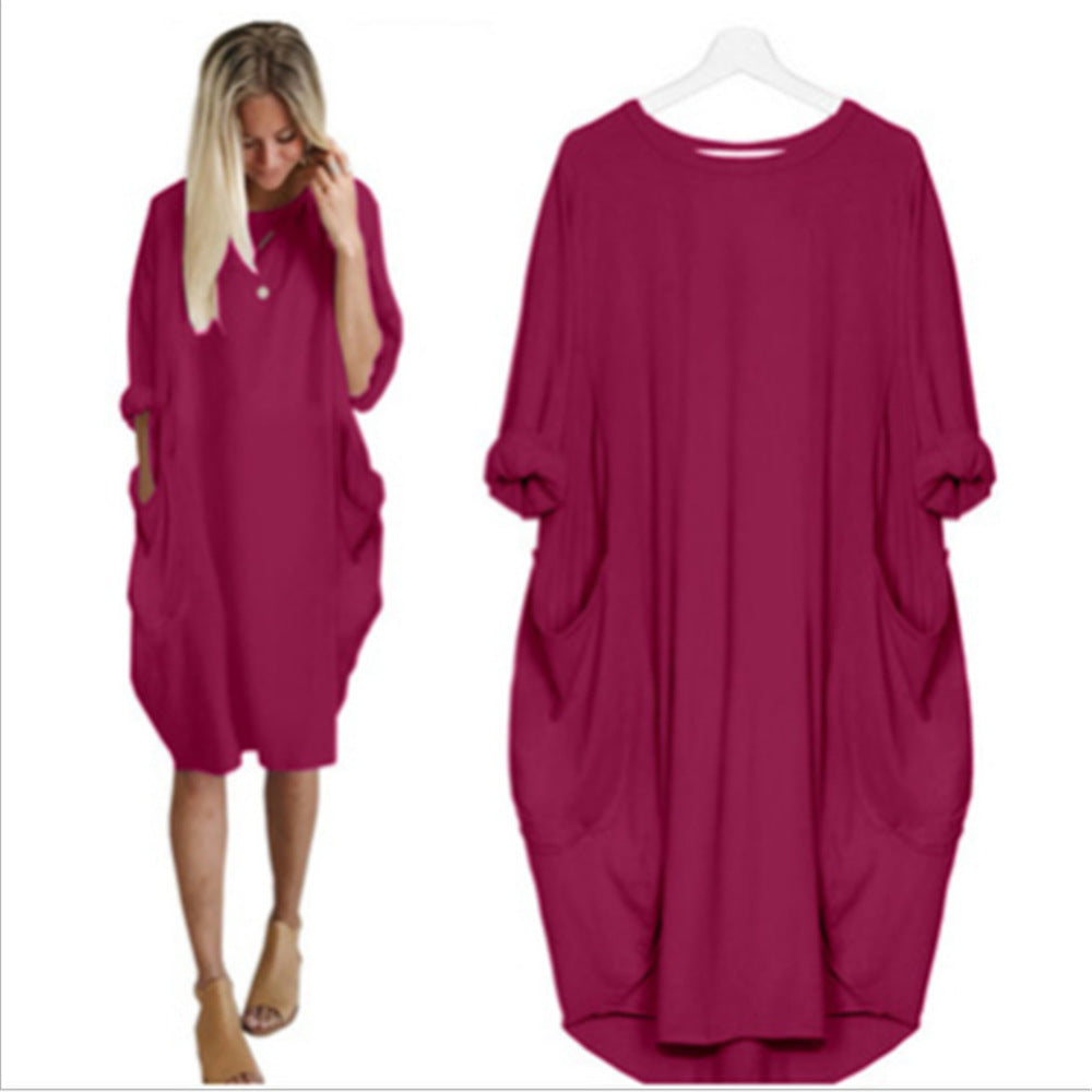 Women's Casual Loose Pockets Long Sleeve Full-figured Dresses