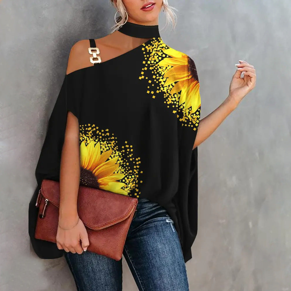 Women's Summer Printed Sexy Collar Loose Blouses