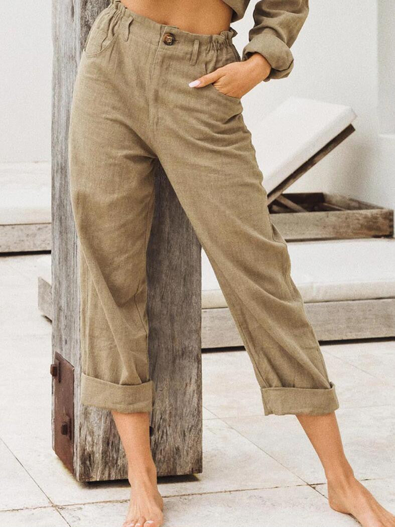 Women's Solid Color Cotton Linen Fashion Loose High Waist Casual Pants