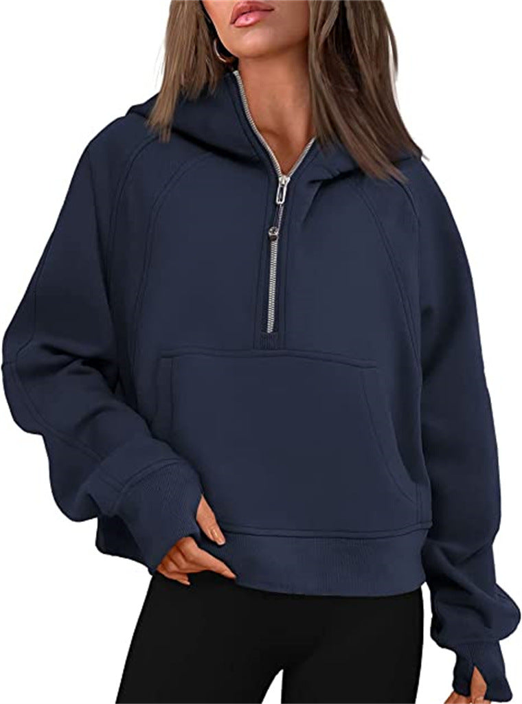 Damen Yoga Kleidung Sport Halbreißverschluss Kapuzenpullover Pullover