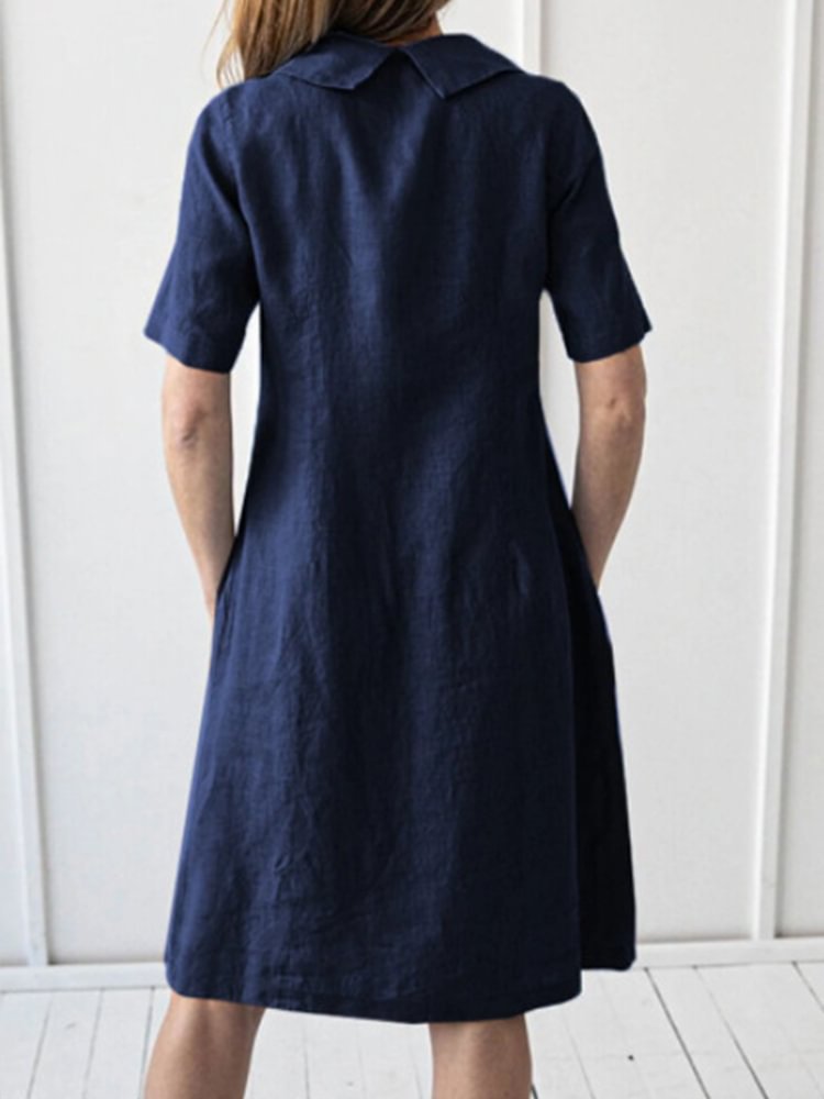 Women's Loose Solid Color Cotton Linen Sleeve Dresses