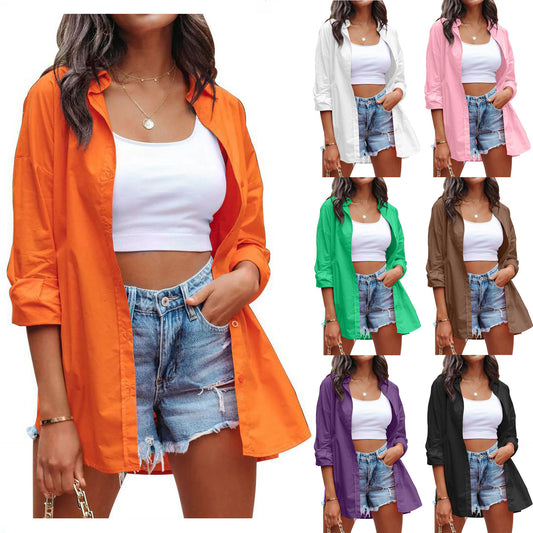 Women's Candy Color Loose Casual Long Sleeves Blouses