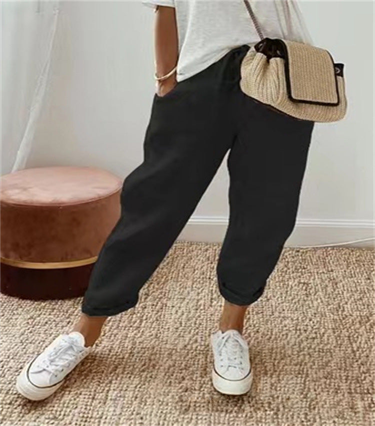 Women's Cotton And Linen Pocket Slacks Pants