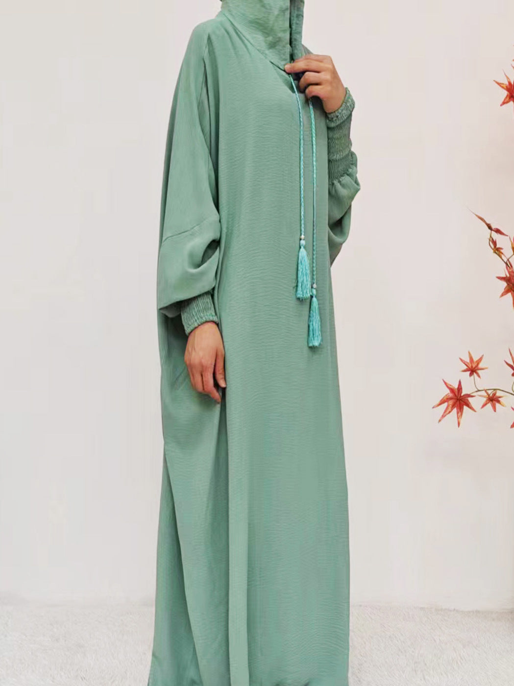 Turkey Solid Color Hooded Sleeve Long Dresses