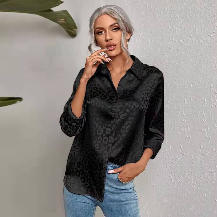 Women's Button Leopard Temperament Commute Long Sleeve Blouses