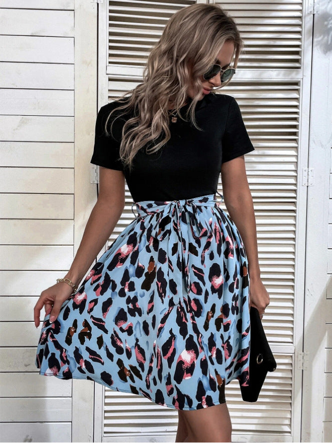 Women's Fashion Print Stitching Sleeve Dress Dresses