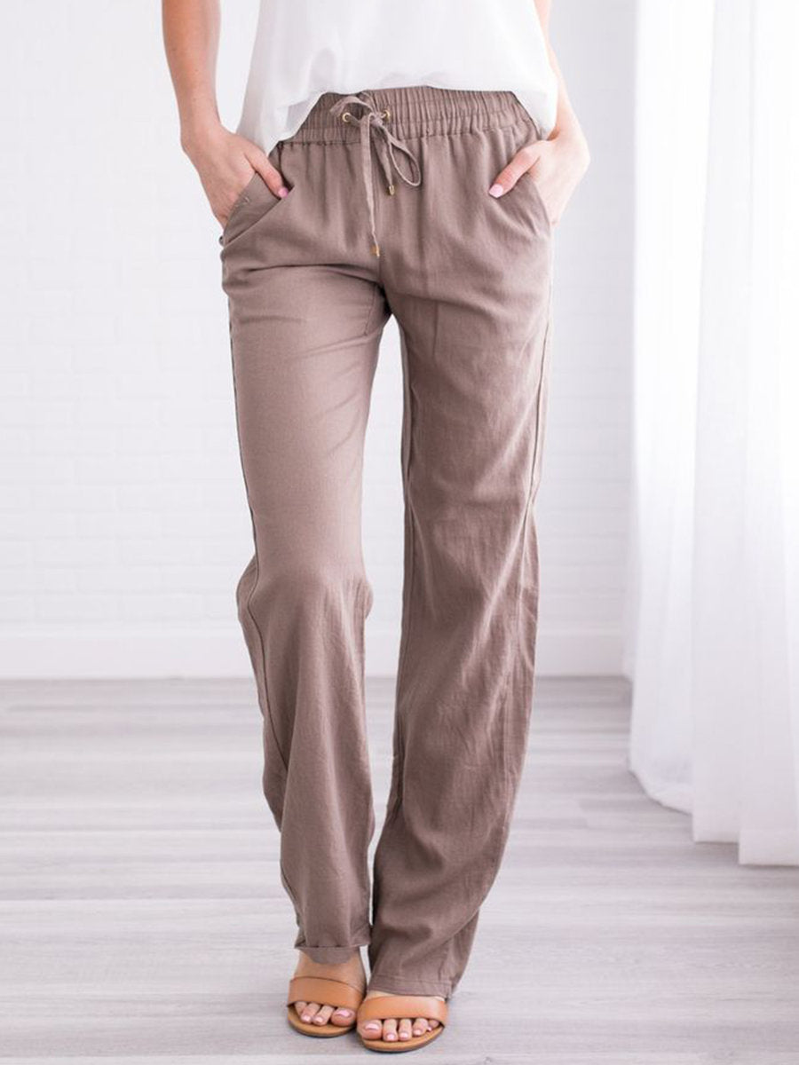 Women's Solid Color Cotton And Linen Loose Drawstring Pants