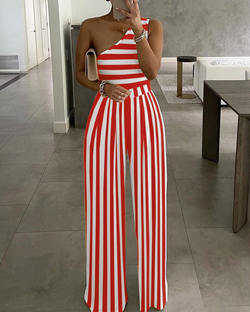 Trendy Simple Sexy One-shoulder Asymmetric Comfortable Jumpsuits