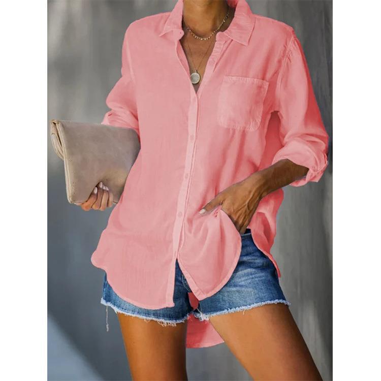 Women's Solid Color Large Casual Loose Breasted Blouses