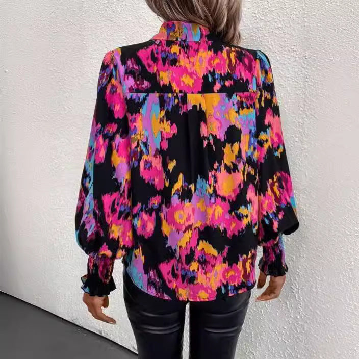 Glamorous Graceful Classic Beautiful Printing Lapel Blouses