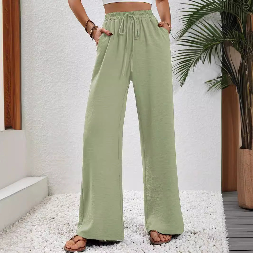 Pantalon ample à jambes larges de couleur unie pour femmes