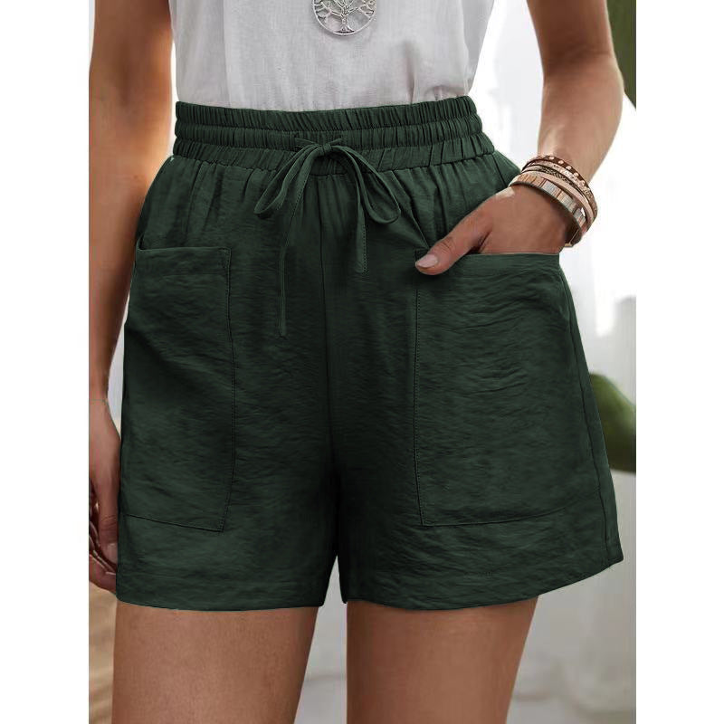 Women's Summer Loose Linen Leisure Pocket Solid Color Shorts