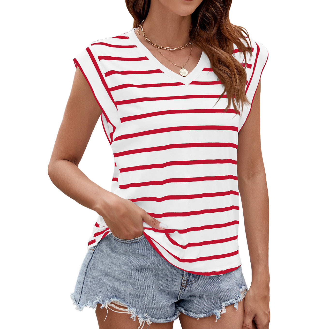 Women's Summer Striped Sleeve Loose T-shirt Clothing