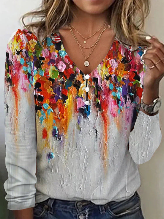 Starry Sky Pearl Button T-shirt With Blouses