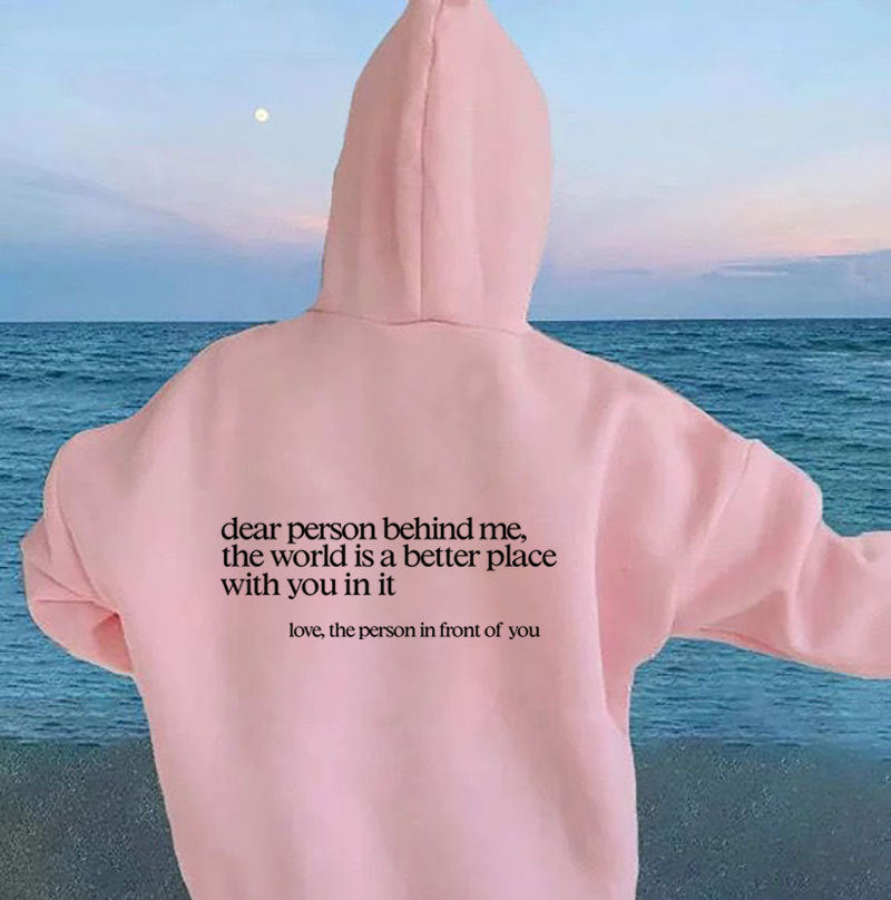 Women's Brushed Hoody Letter Slogan Printed Kangaroo Pocket Sweaters