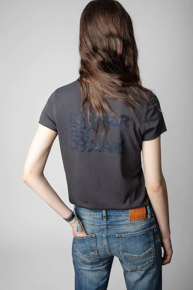 Women's Early French Niche Back English Letters Discharge Blouses