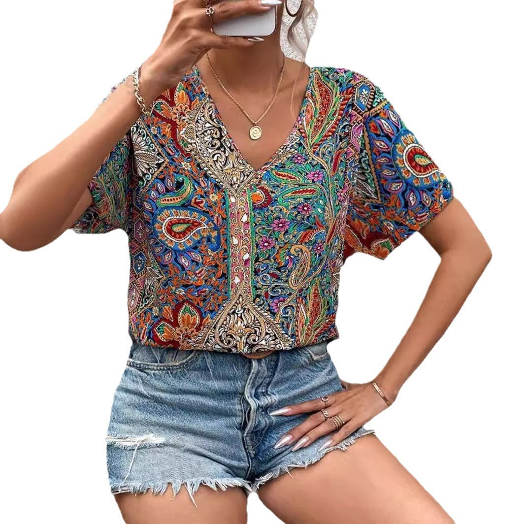 Women's Sleeve Western Style Trend Printed Loose Blouses