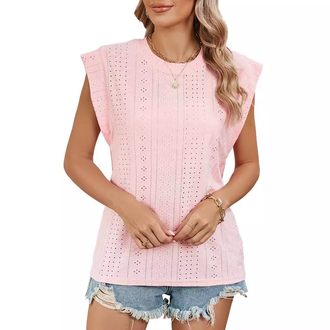 Women's Summer Solid Color Round Neck Loose Blouses