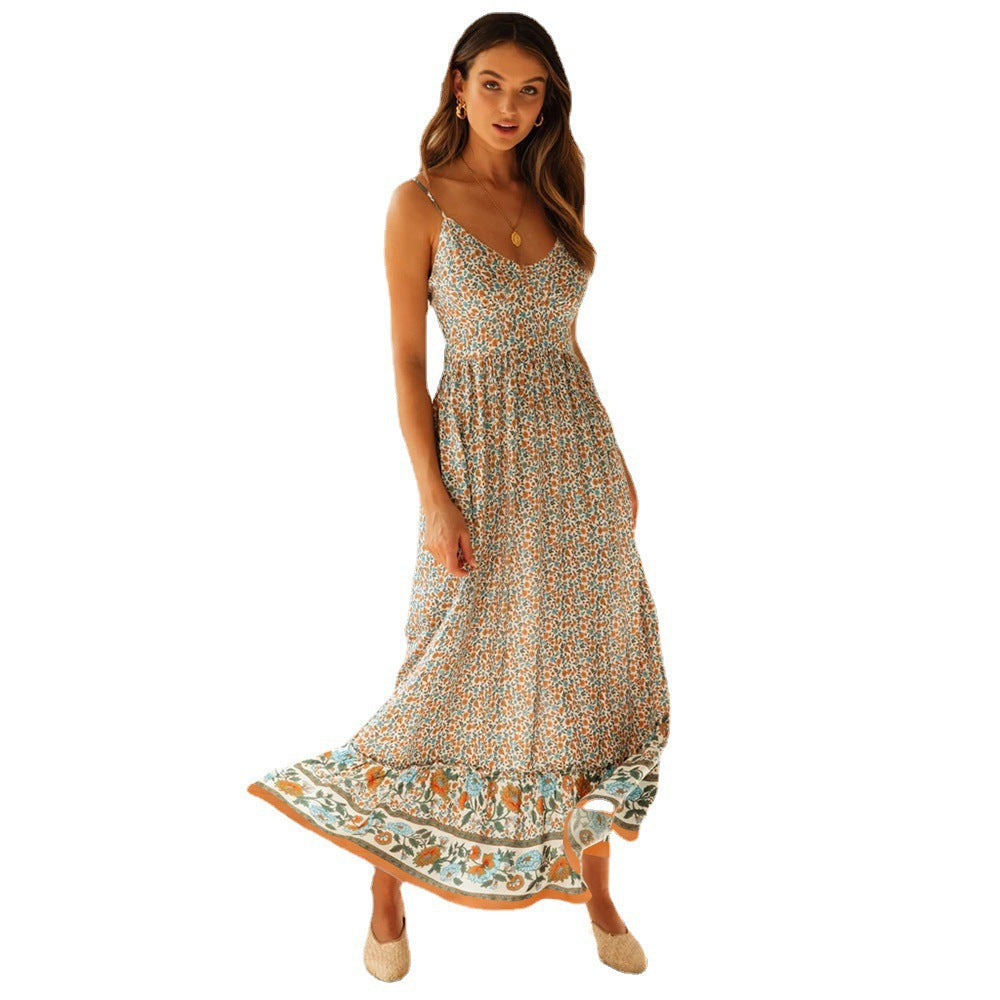 Women's Summer Large Swing Bohemian Strap Floral Dresses