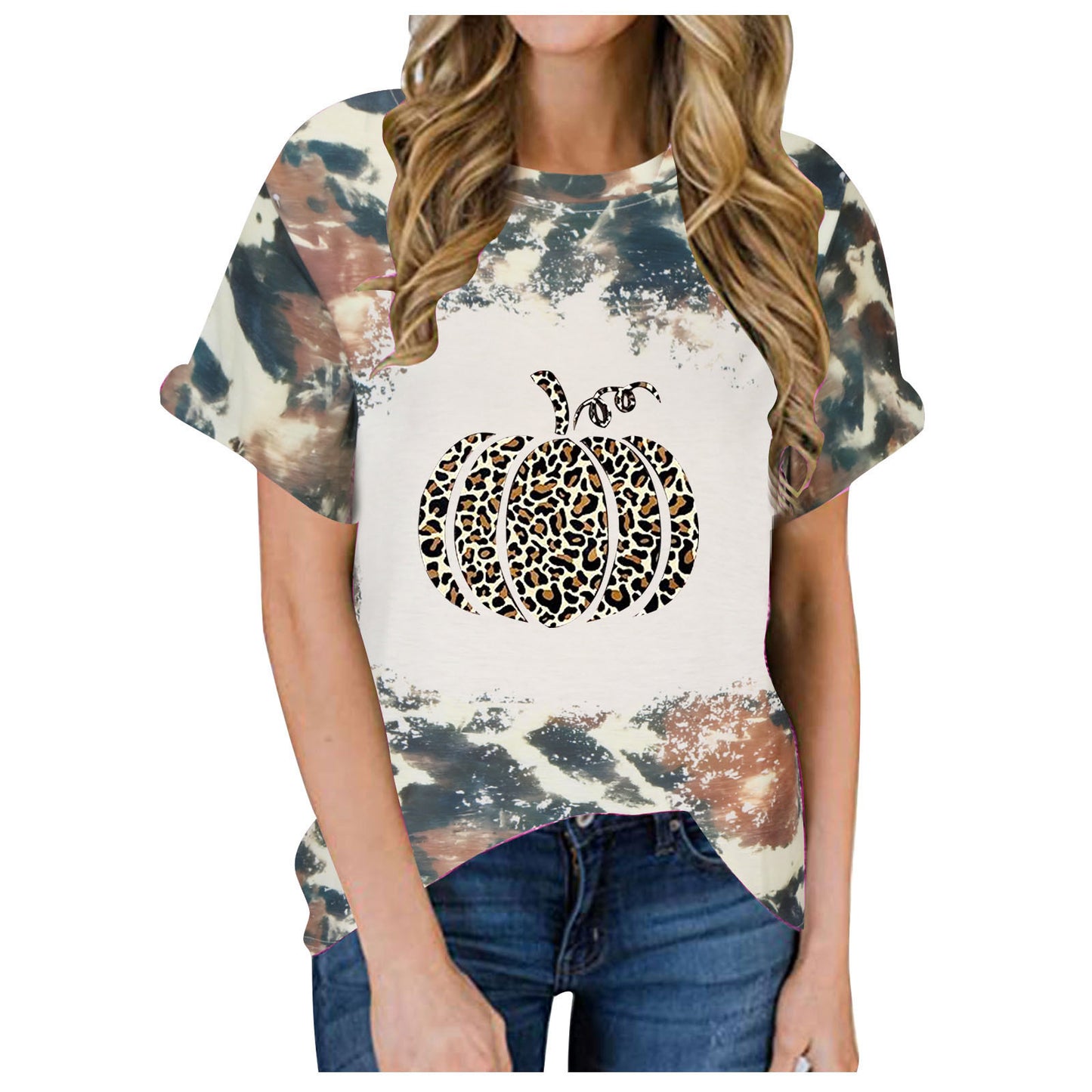 Women's Summer Halloween Pumpkin Printed Short-sleeved T-shirt Blouses