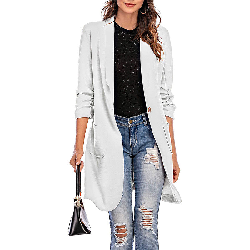 Women's Three-quarter Sleeve Mid-length Pocket Solid Color Blazers