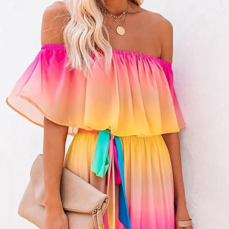 Glamorous Classy Summer Rainbow Gradient Dress Dresses