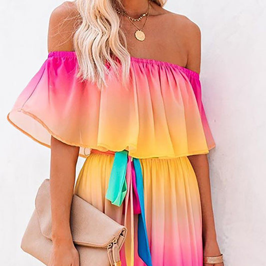 Glamorous Classy Summer Rainbow Gradient Dress Dresses